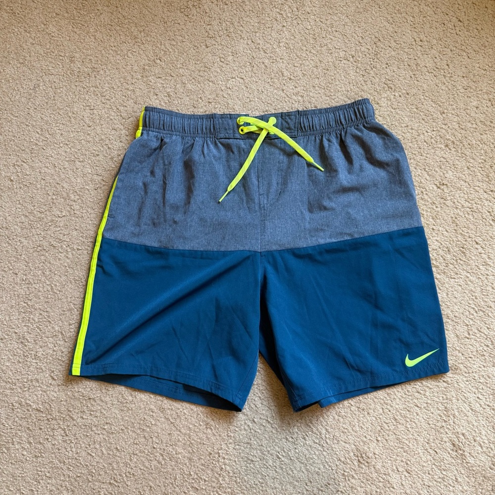 Men’s Nike Blue Swim Shorts with Neon Accents